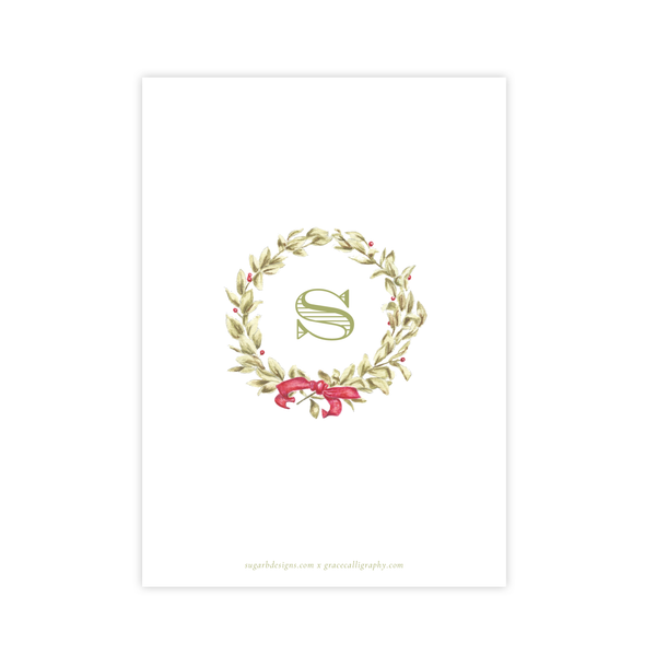 Meryl Wreath Red *No Photo* Change of Address Christmas Card