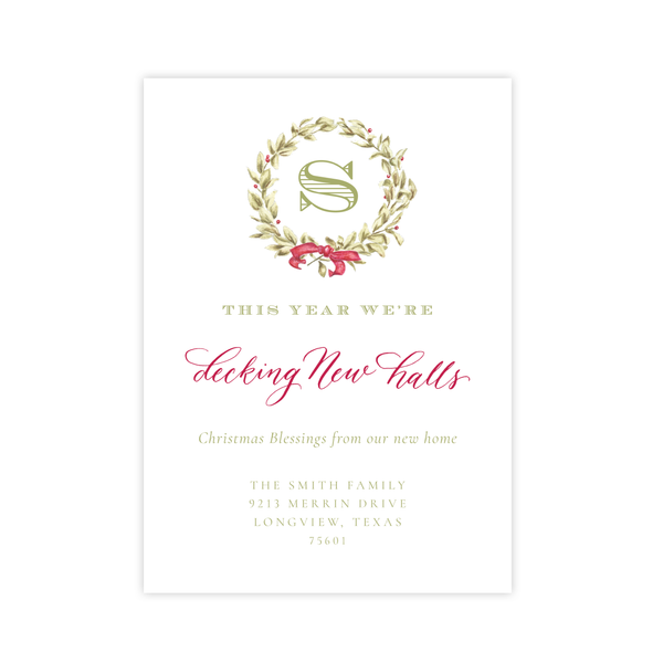 Meryl Wreath Red *No Photo* Change of Address Christmas Card