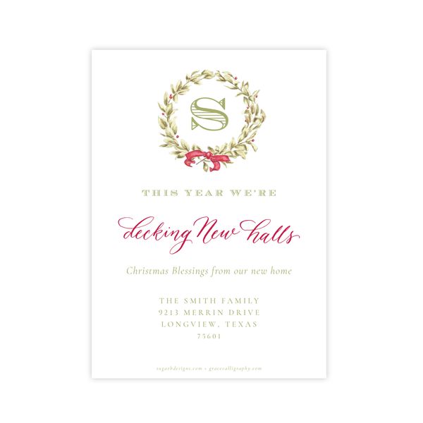 Meryl Wreath Red Change of Address Christmas Card
