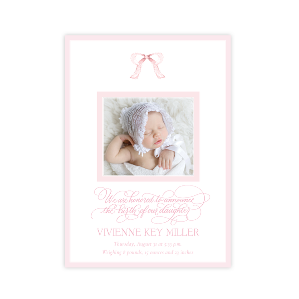 Mini Pink Bow Birth Announcement