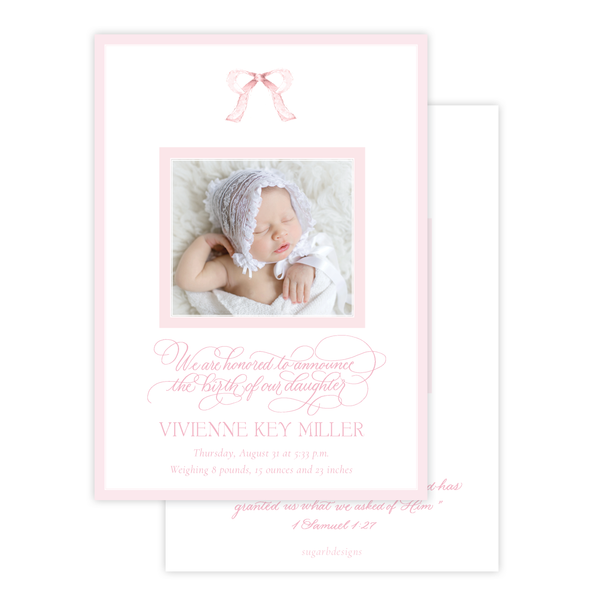Mini Pink Bow Birth Announcement