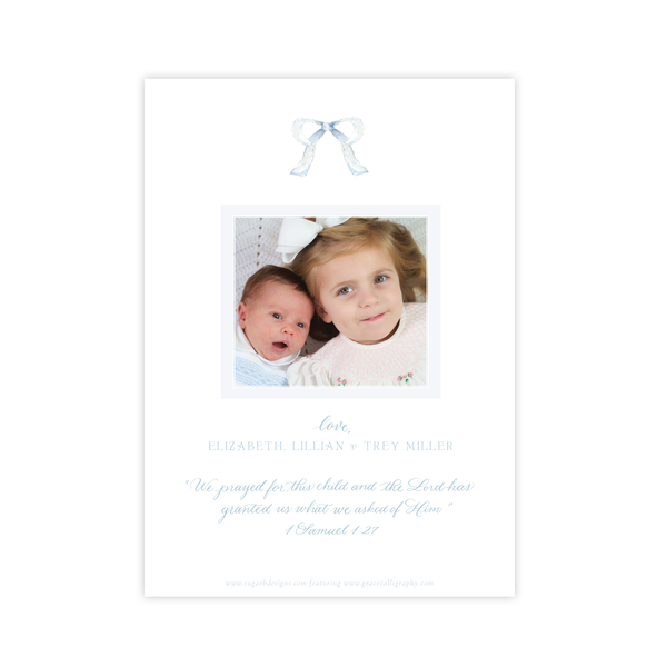 Mini Blue Bow Birth Announcement