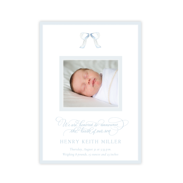 Mini Blue Bow Birth Announcement