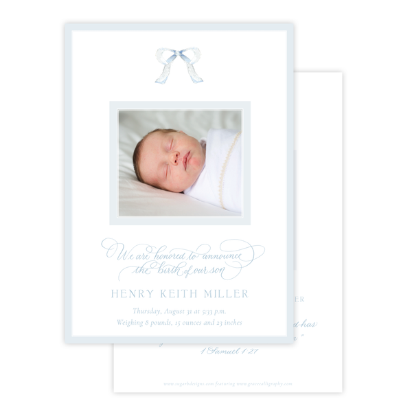 Mini Blue Bow Birth Announcement