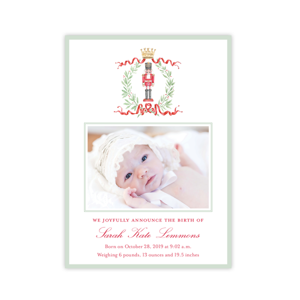 Nutcracker Royal Wreath Birth Announcement Christmas Card