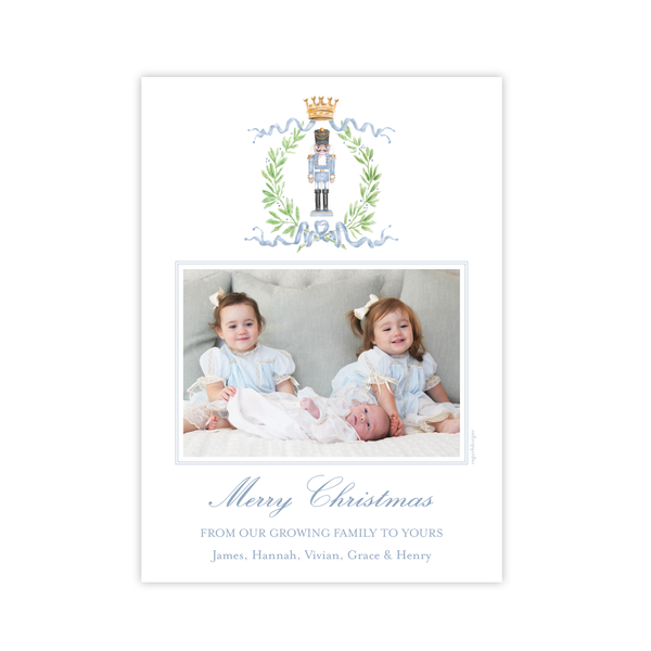 Nutcracker Royal Wreath Blue Birth Announcement Christmas Card