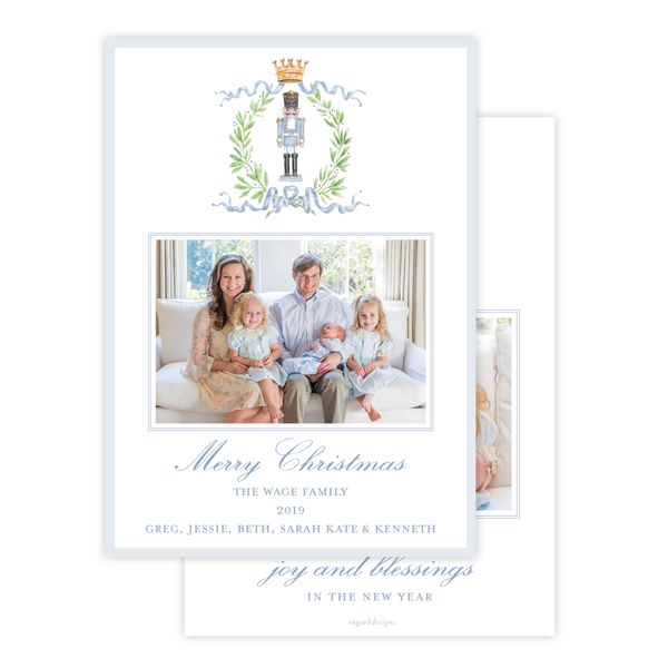 Nutcracker Royal Wreath Blue Vertical Christmas Card