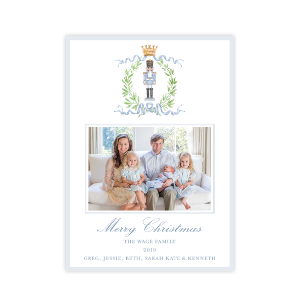 Nutcracker Royal Wreath Blue Vertical Christmas Card