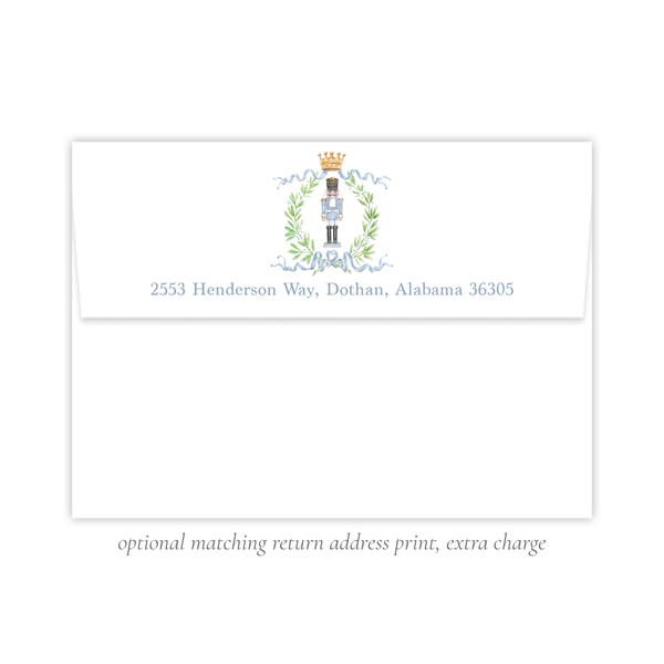 Nutcracker Royal Wreath Blue Vertical Christmas Card