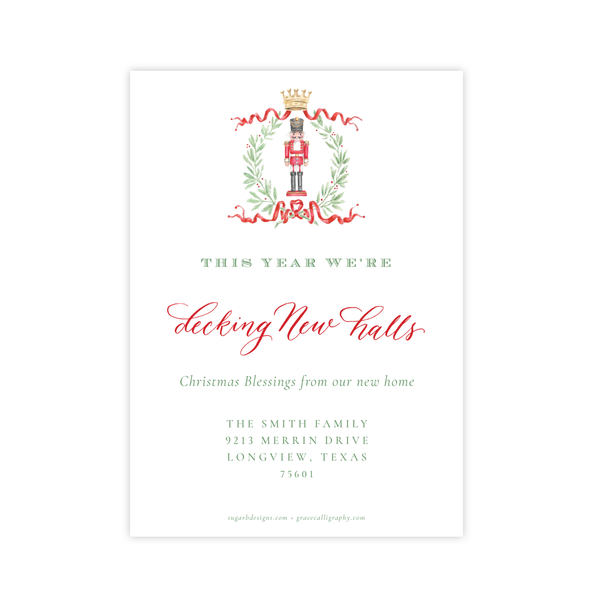 Nutcracker Royal Wreath Change of Address Christmas Card