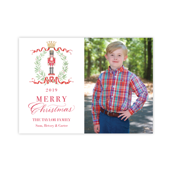 Nutcracker Royal Wreath Landscape Christmas Card *One Photo on Back