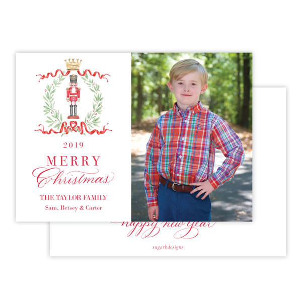 Nutcracker Royal Wreath Landscape Christmas Card *One Photo on Back