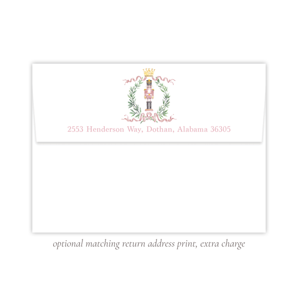 Nutcracker Royal Wreath Pink Birth Announcement Christmas Card