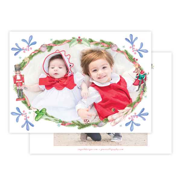 Nutcracker Suite Horizontal Single Photo Backer Christmas Card