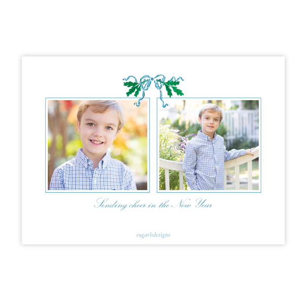 Oak Wreath Blue and Red Christmas Card Landscape