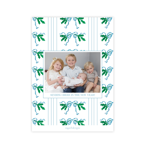 Oak Wreath Blue and Red Christmas Card Portrait