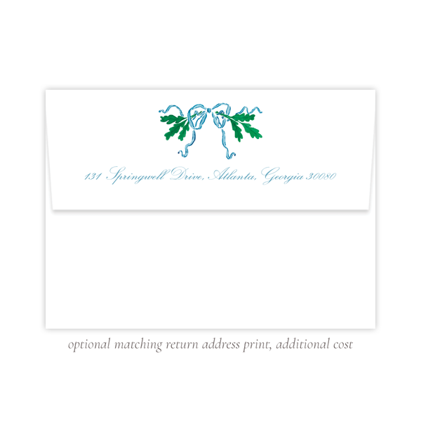 Oak Wreath Blue Christmas Card Landscape