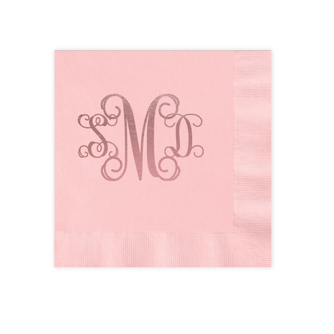Vine Monogram Pink Foil Pink Luncheon Coined Napkin