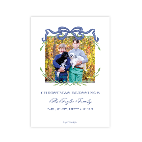 Parker Wreath Blue Oval Portrait Christmas Card