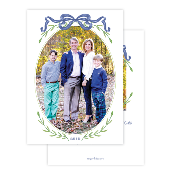Parker Wreath Blue Oval Portrait Christmas Card