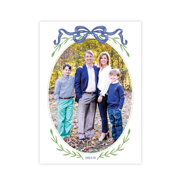 Parker Wreath Blue Oval Portrait Christmas Card