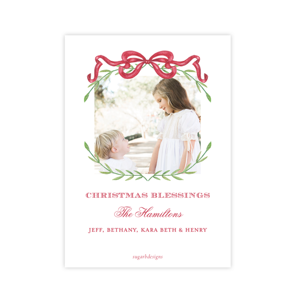 Parker Wreath Red Oval Portrait Christmas Card