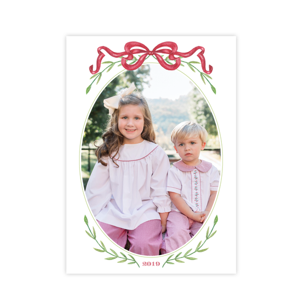 Parker Wreath Red Oval Portrait Christmas Card