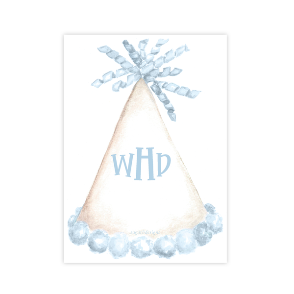 Party Hat Light Blue Birthday Invitation