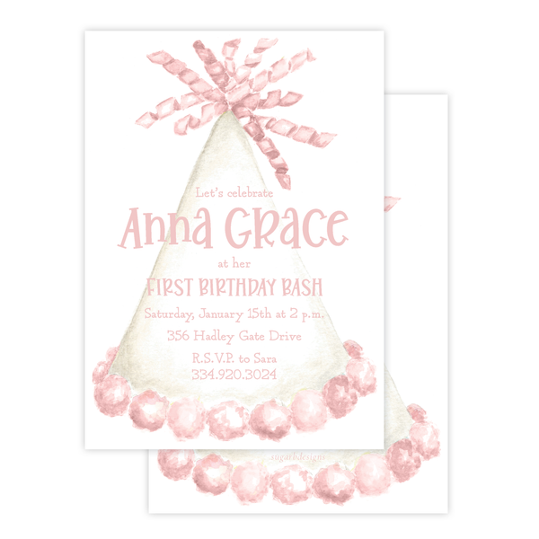 Party Hat Light Pink Birthday Invitation
