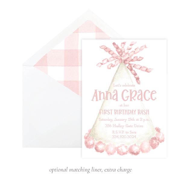 Party Hat Light Pink Birthday Invitation