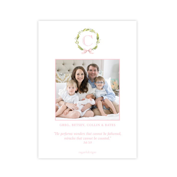 Petite Wreath Pink Birth Announcement