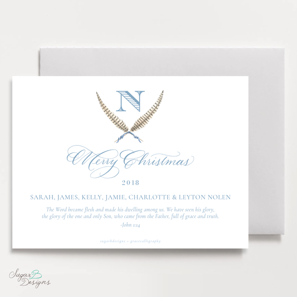 Pheasant Pattern Horizontal Christmas Card