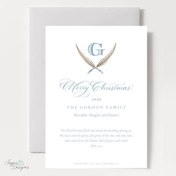 Pheasant Pattern Vertical Christmas Card