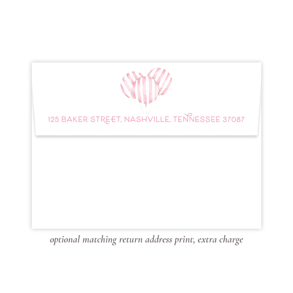 Balloon Pink Stripe Birthday Invitation