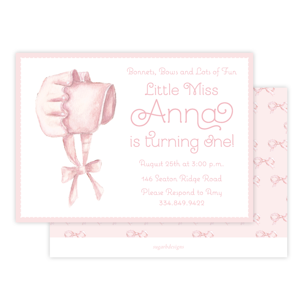 Pink Bonnet Birthday Landscape Invitation