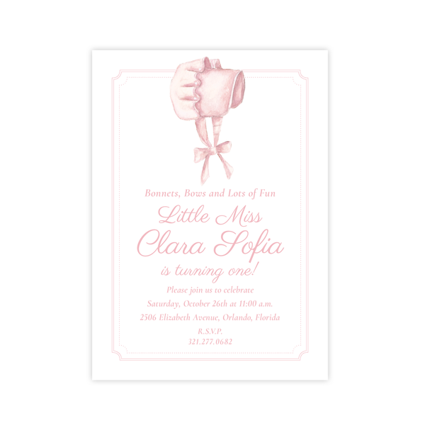 Pink Bonnet Birthday Portrait Invitation
