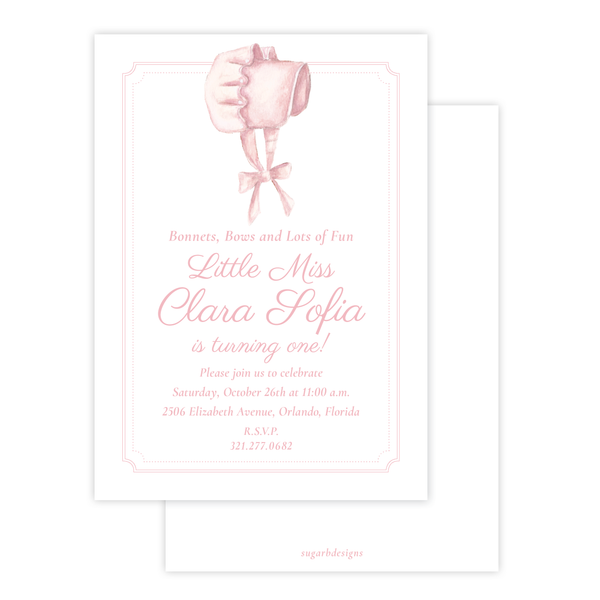 Pink Bonnet Birthday Portrait Invitation