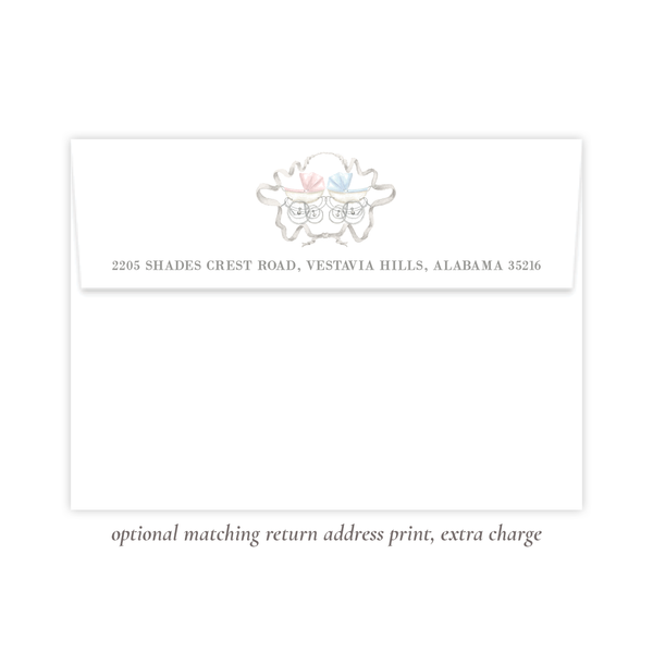 Pram Twins Pink and Blue Portrait Birth Announcement