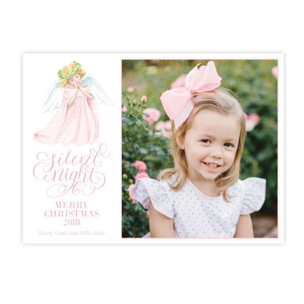 Praying Angel in Pink Horizontal Christmas Card