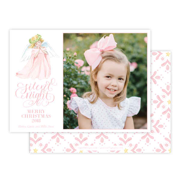 Praying Angel in Pink Horizontal Christmas Card