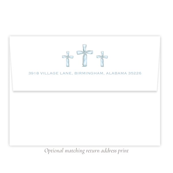 Ribbon Cross Blue Landscape Birth Announcement