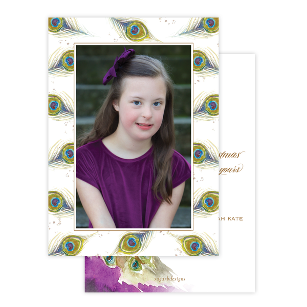 Roberson Peacock Border Christmas Card Portrait