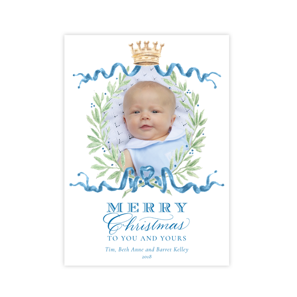 Royal Wreath Blue Change of Address Christmas Card