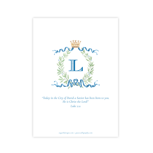 Royal Wreath Blue Vertical Christmas Card