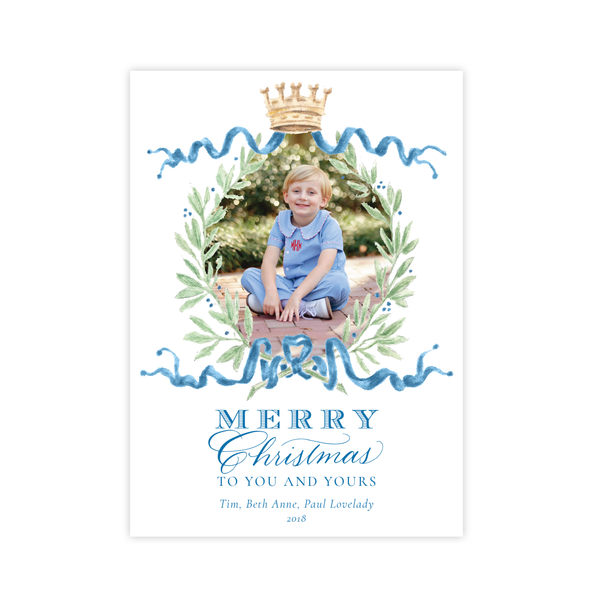 Royal Wreath Blue Vertical Christmas Card