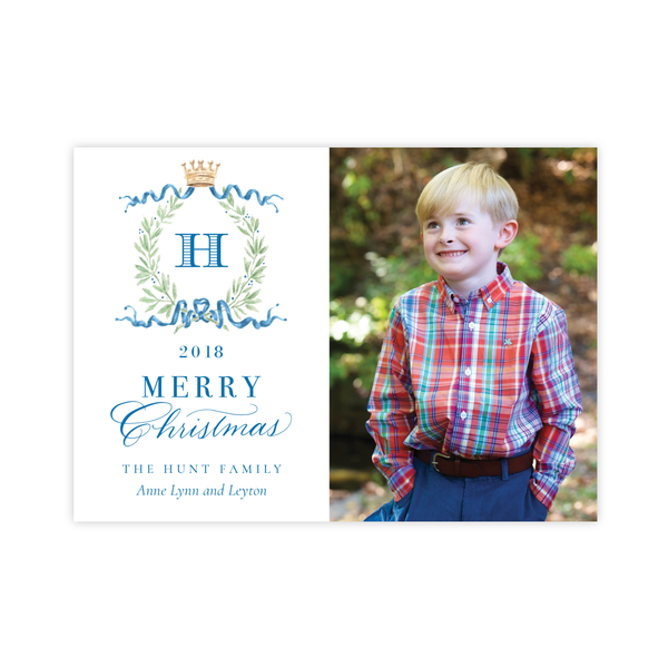 Royal Wreath Blue Landscape Christmas Card