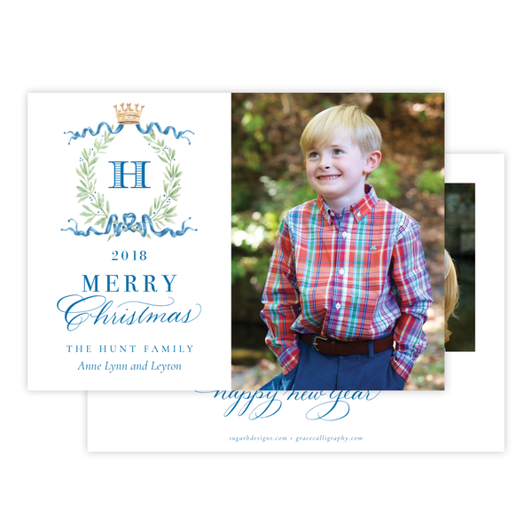 Royal Wreath Blue Landscape Christmas Card