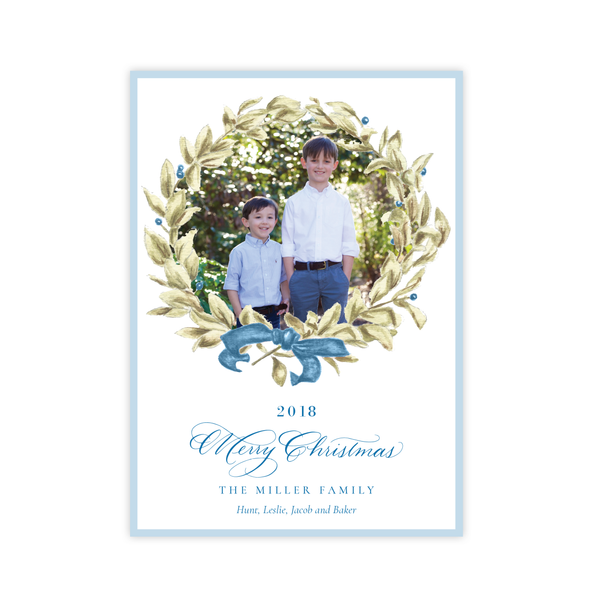 Meryl Wreath Blue Christmas Card