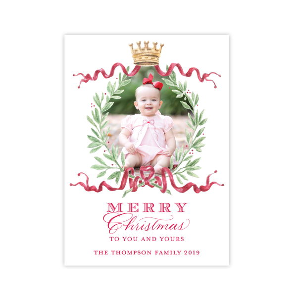 Royal Wreath Red Portrait Two Photo Christmas Card
