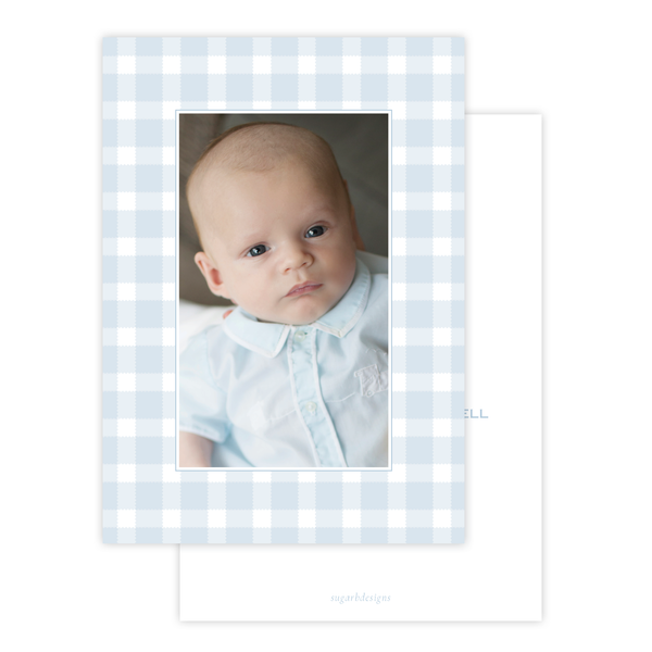 Sebastian Stork Blue Crest Border Birth Announcement